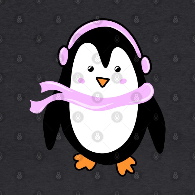 Festive Winter Penguin with Pink Scarf and Earmuffs, made by EndlessEmporium by EndlessEmporium